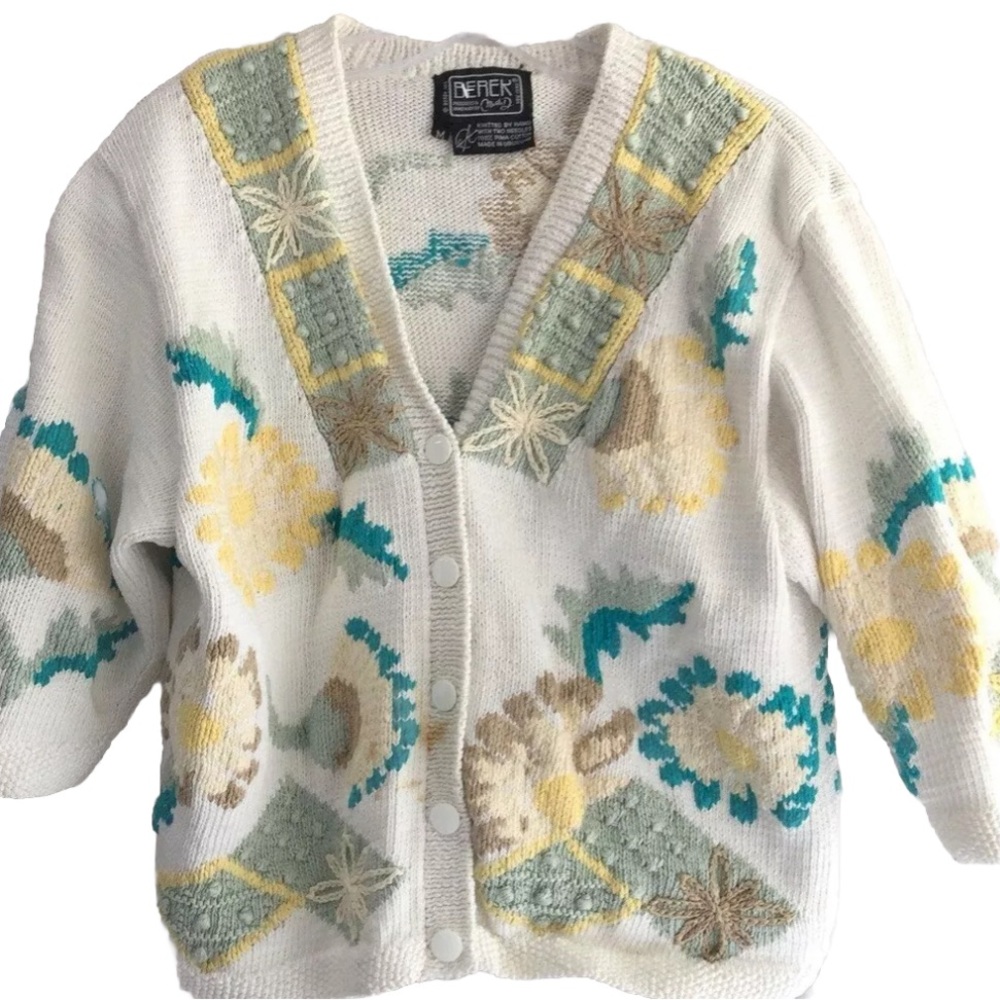 Berek Marta D Cardigan Floral Hand Knit 100% Pima Cotton